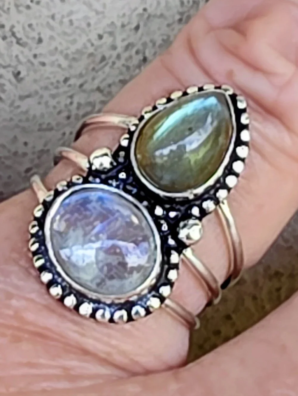 Rainbow Moonstone & Labradorite Gemstone Ring In 925 Sterling Silver (7)